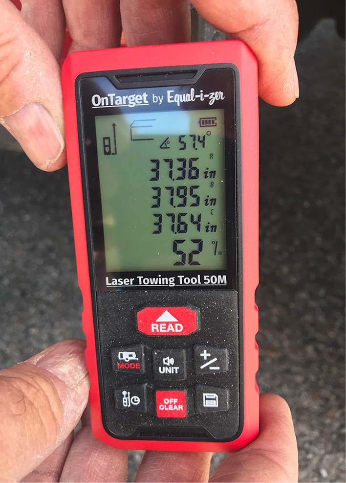 close up of screen on a Equal-i-zer’s OnTarget Towing Tool