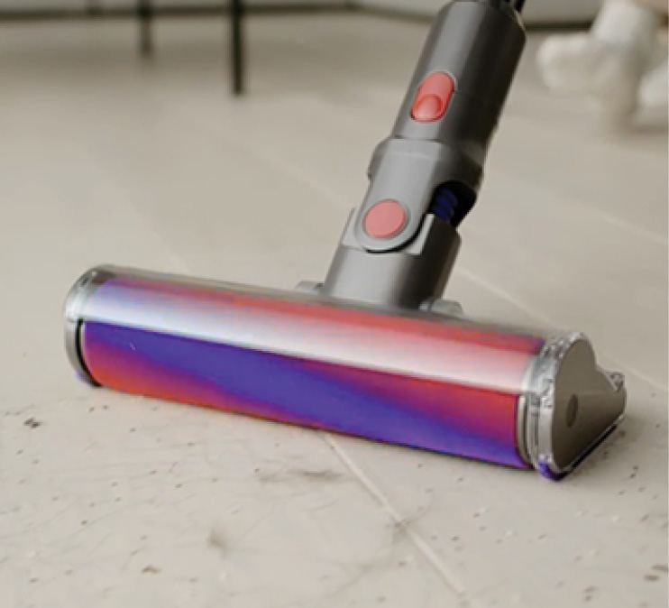 purple, red, and gray vacuum cleaner