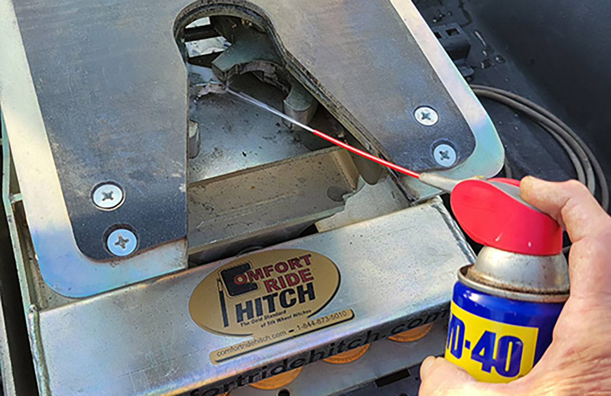 Inspect the jaws that wrap around the fifth-wheel kingpin for any signs of adverse wear. Follow the manufacturer’s requirement for lubrication.