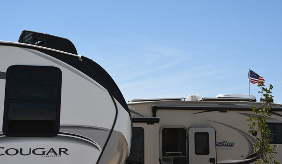 Aventa is mounted on the front of a fifth wheel