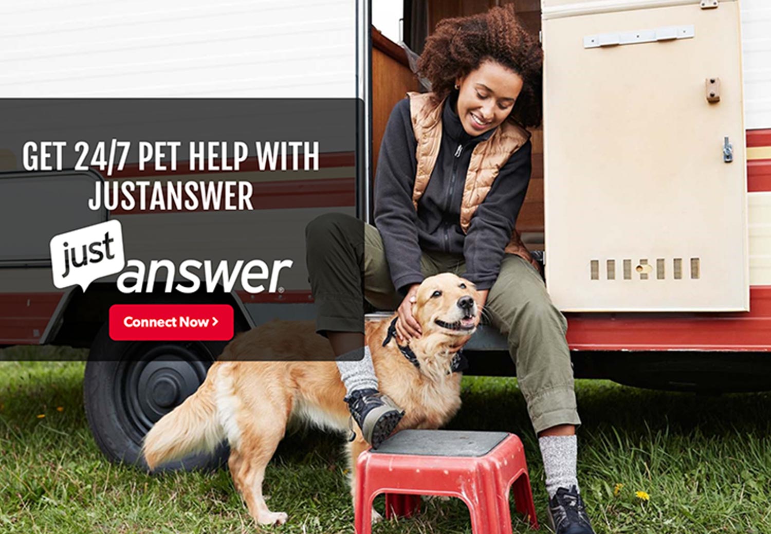 JustAnswer Pets 24/7 pet help advertisement