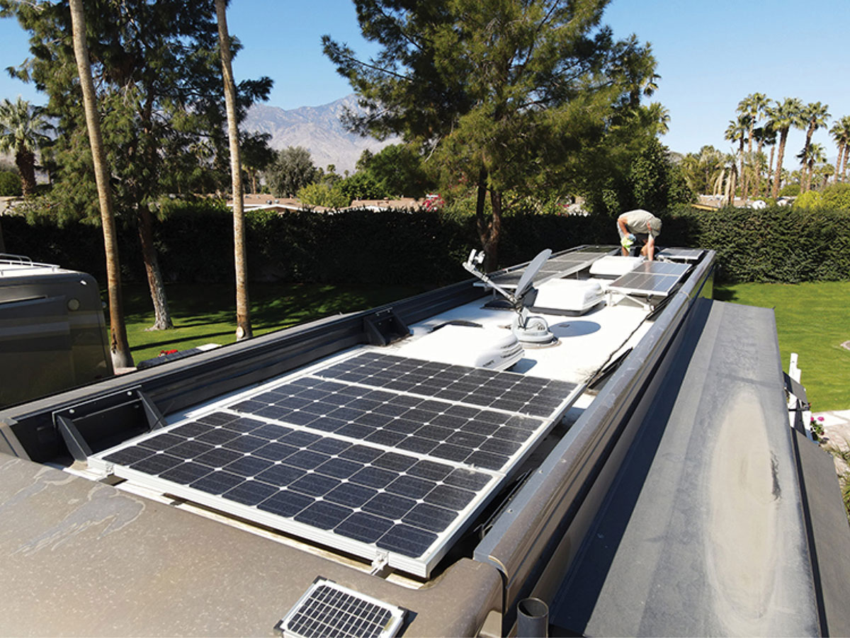 solar panels being installed on a motorhome roof