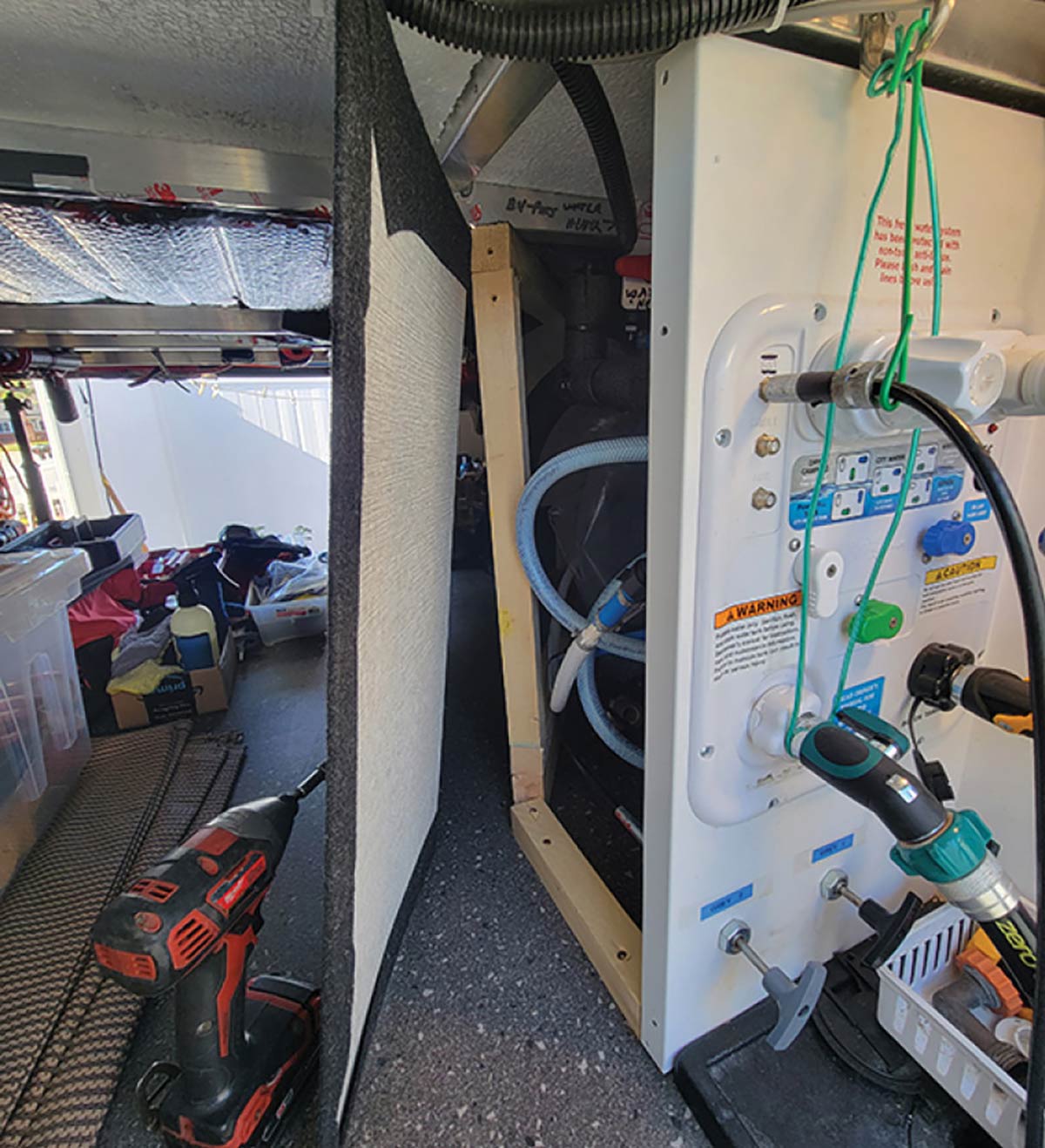 placing the device behind a water manifold in the utility bay