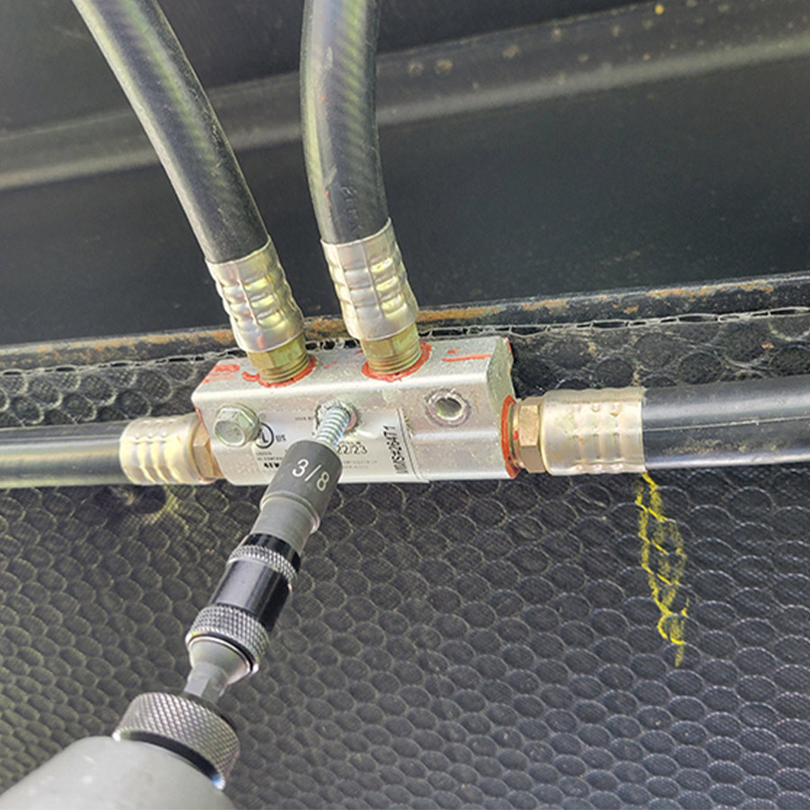 closeup of the LP-gas-line distribution block