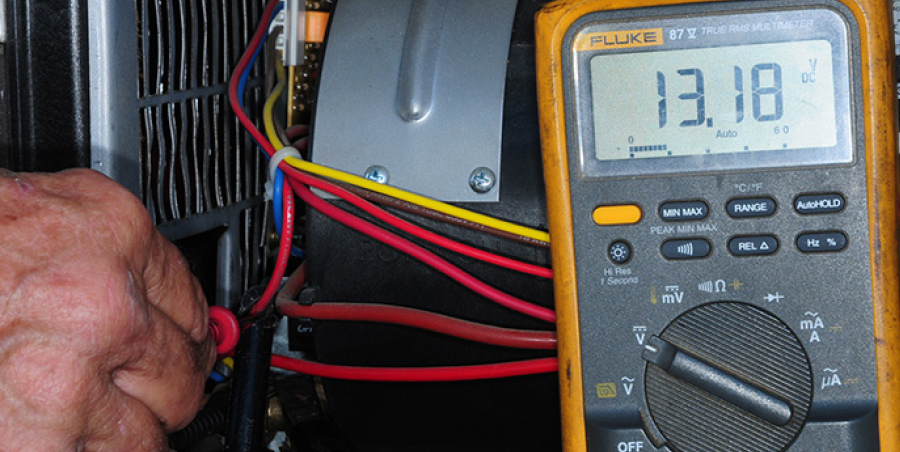Voltage to the circuit board is verified by using an accurate multimeter