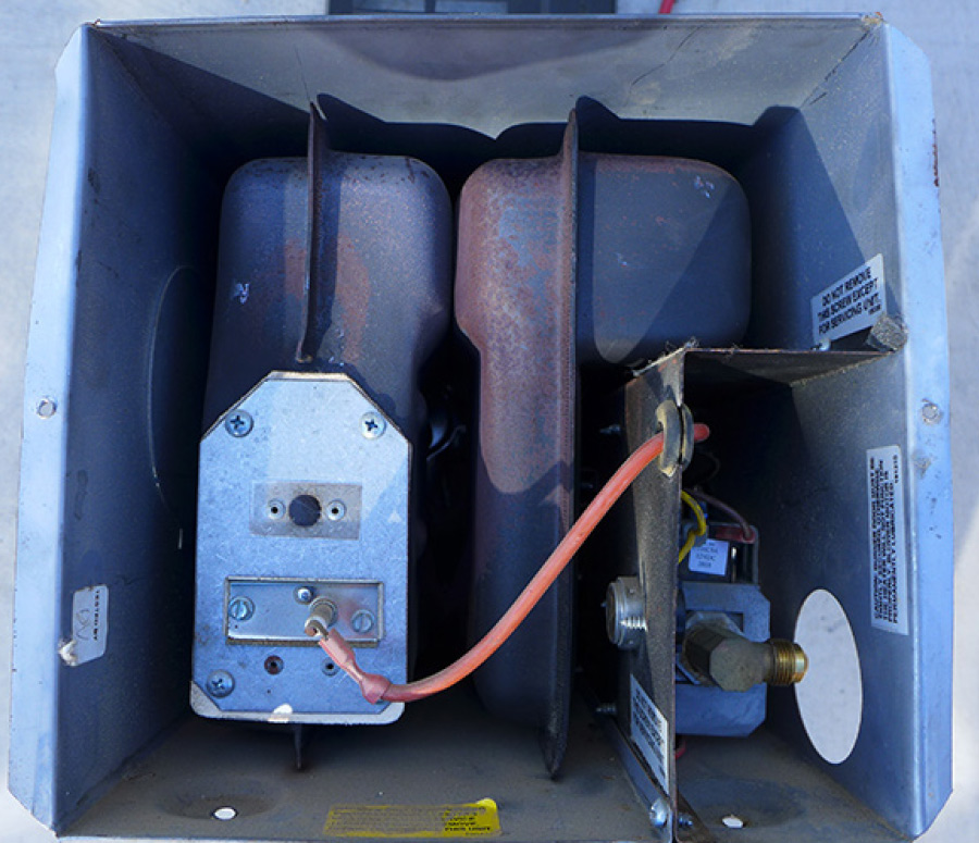 typical view of the electrode assembly mounted in the front of a Suburban T-Series furnace